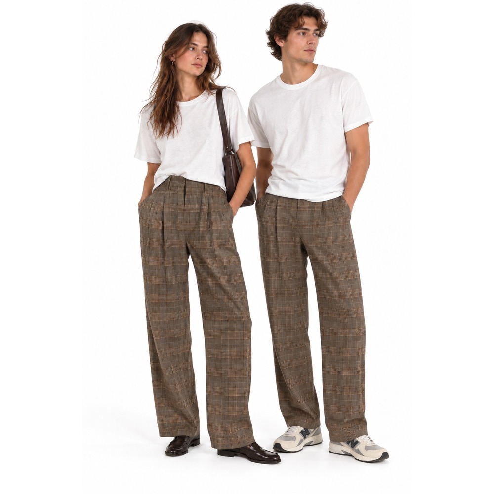OLIVE Brand Glen Plaid Pleated Wide Leg Trousers Unisex Sz M 30w Preppy England